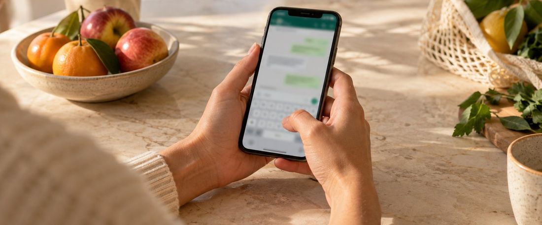 Una persona escribe su lista desde el celular en una conversación de WhatsApp